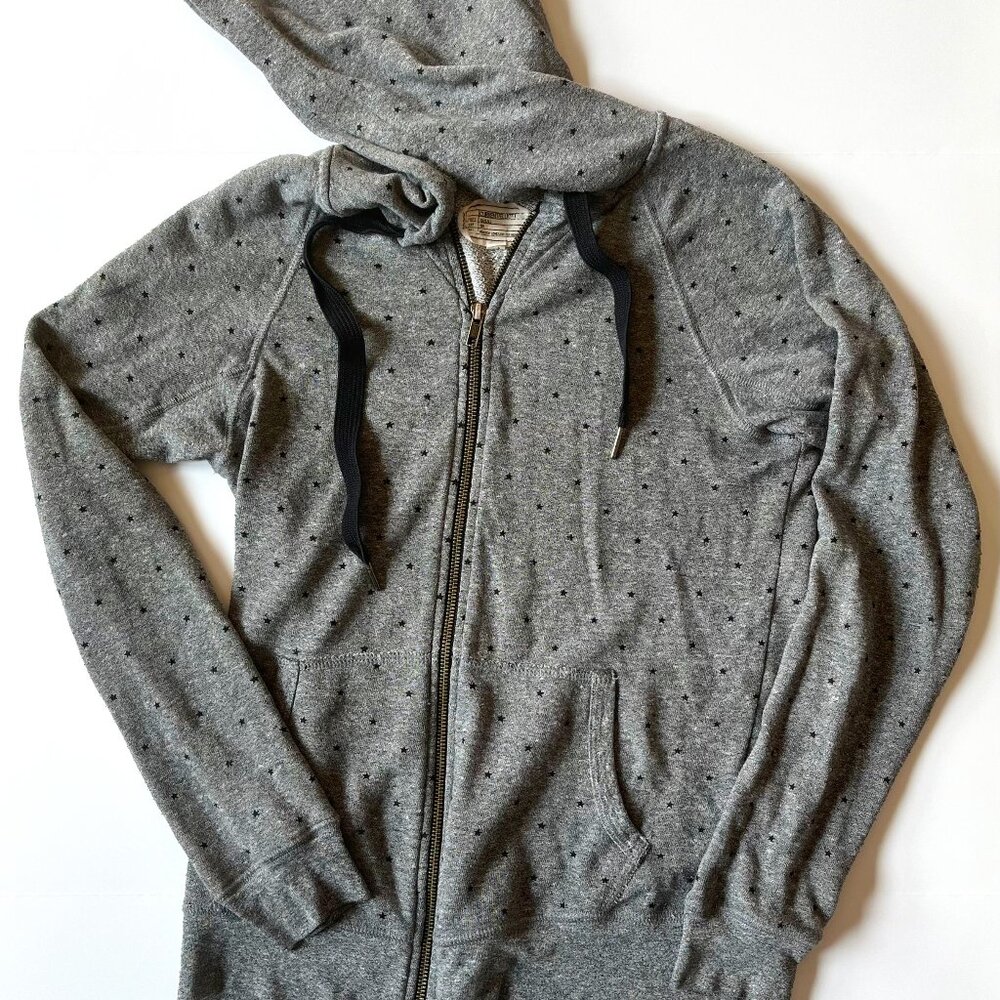 Current Elliott The Vintage Star Print Hoodie Sweatshirt Gray Full Zip